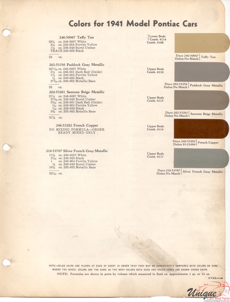 1941 Pontiac Paint Charts DuPont 2